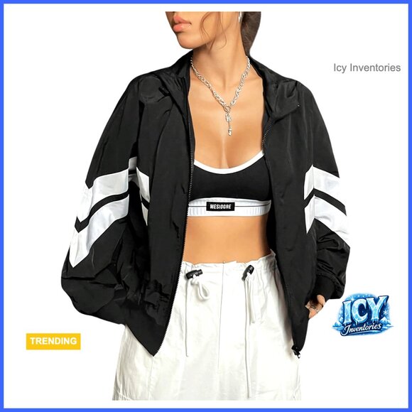 Polyamide Windbreaker Jacket with Hood and Zipper Front